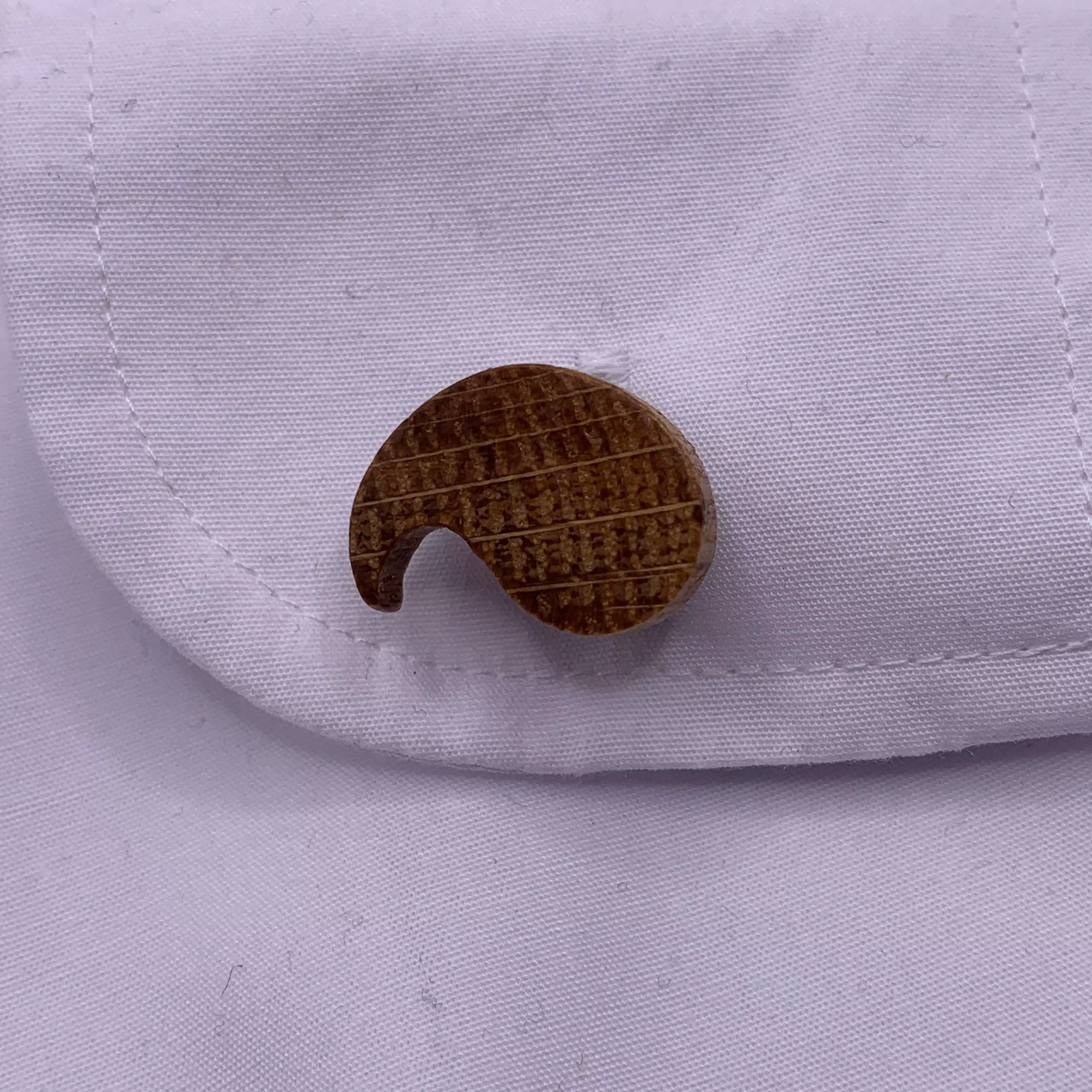 Teardrop Paisley Pattern shaped oak cufflinks handcrafted from a reclaimed whisky barrel stave