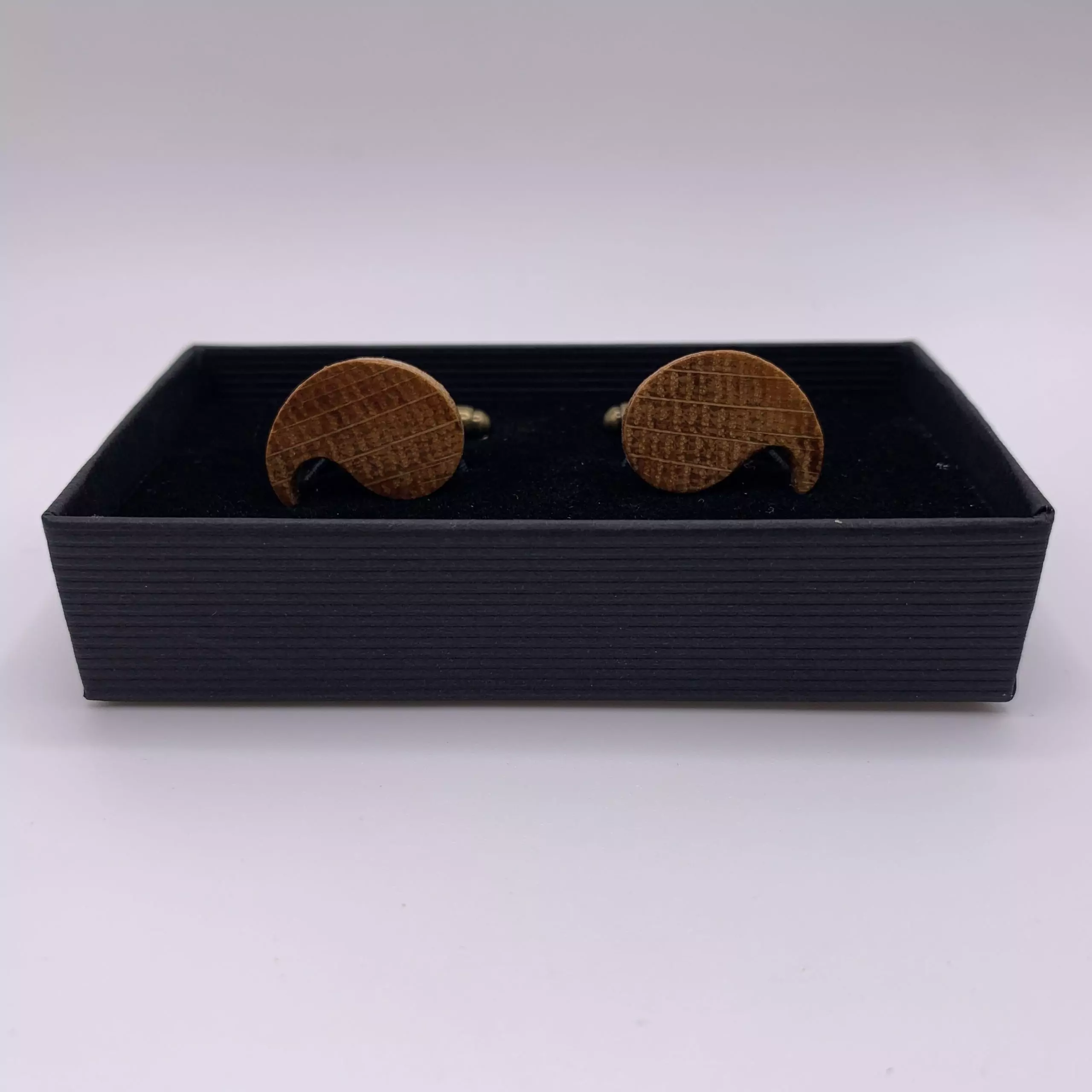 Teardrop Paisley Pattern shaped oak cufflinks handcrafted from a reclaimed whisky barrel stave