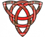 Celtic Triquetra knot design highlighted in weathered Clan Macfarlane tartan