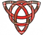Celtic Triquetra knot design highlighted in weathered Clan Macfarlane tartan