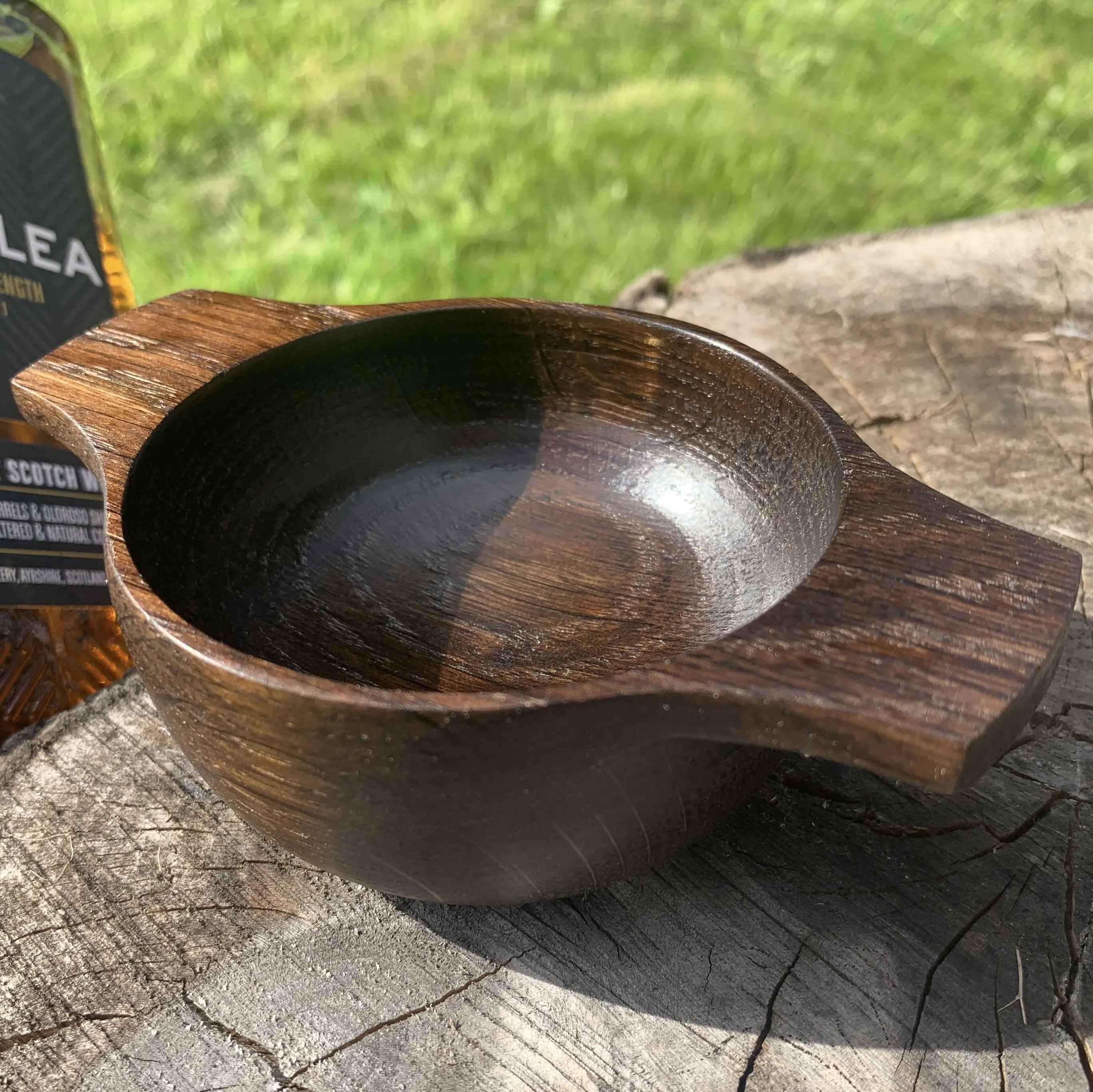 A hand turned oak fumed quaich