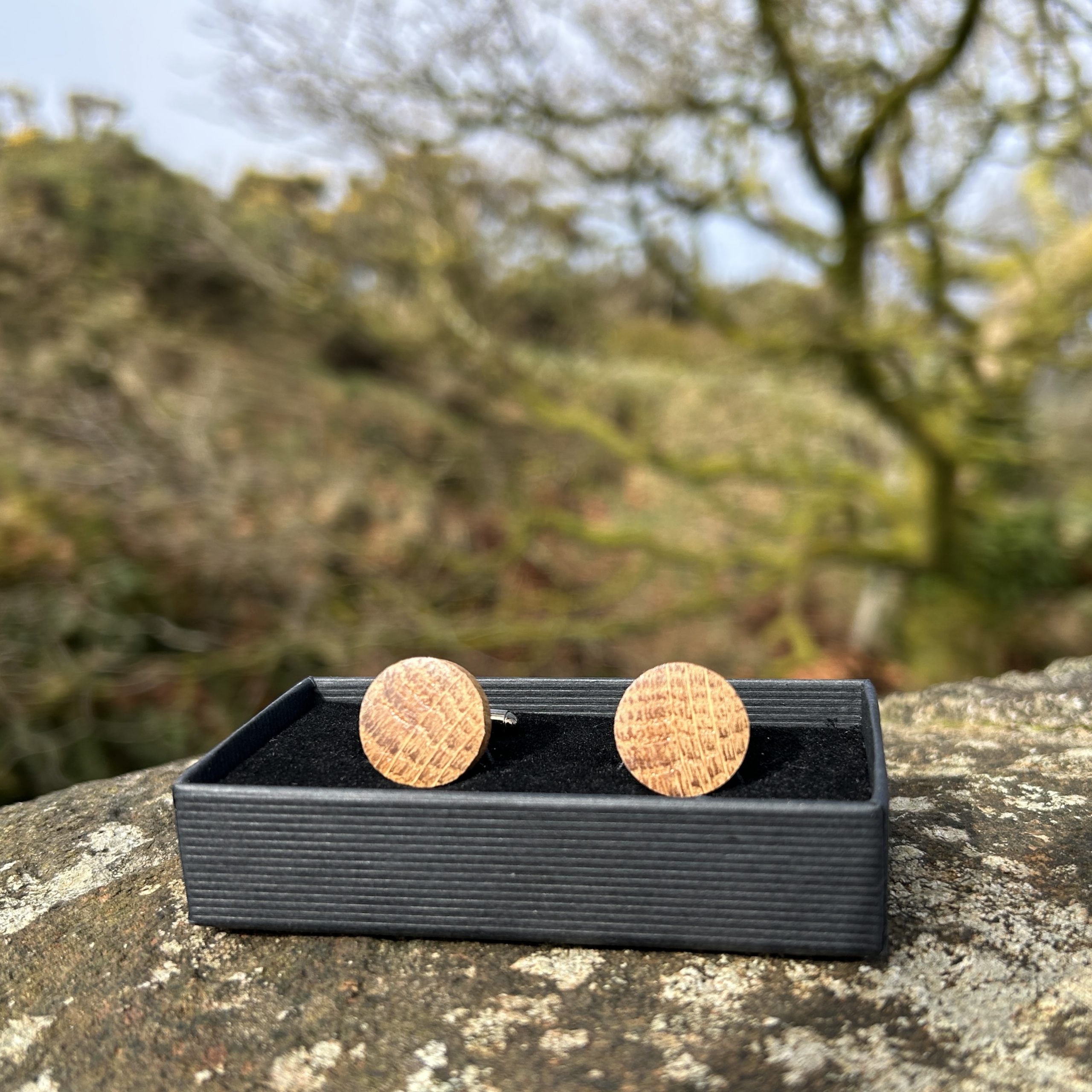 Handmade Oak Whisky Stave Cufflinks - Circle