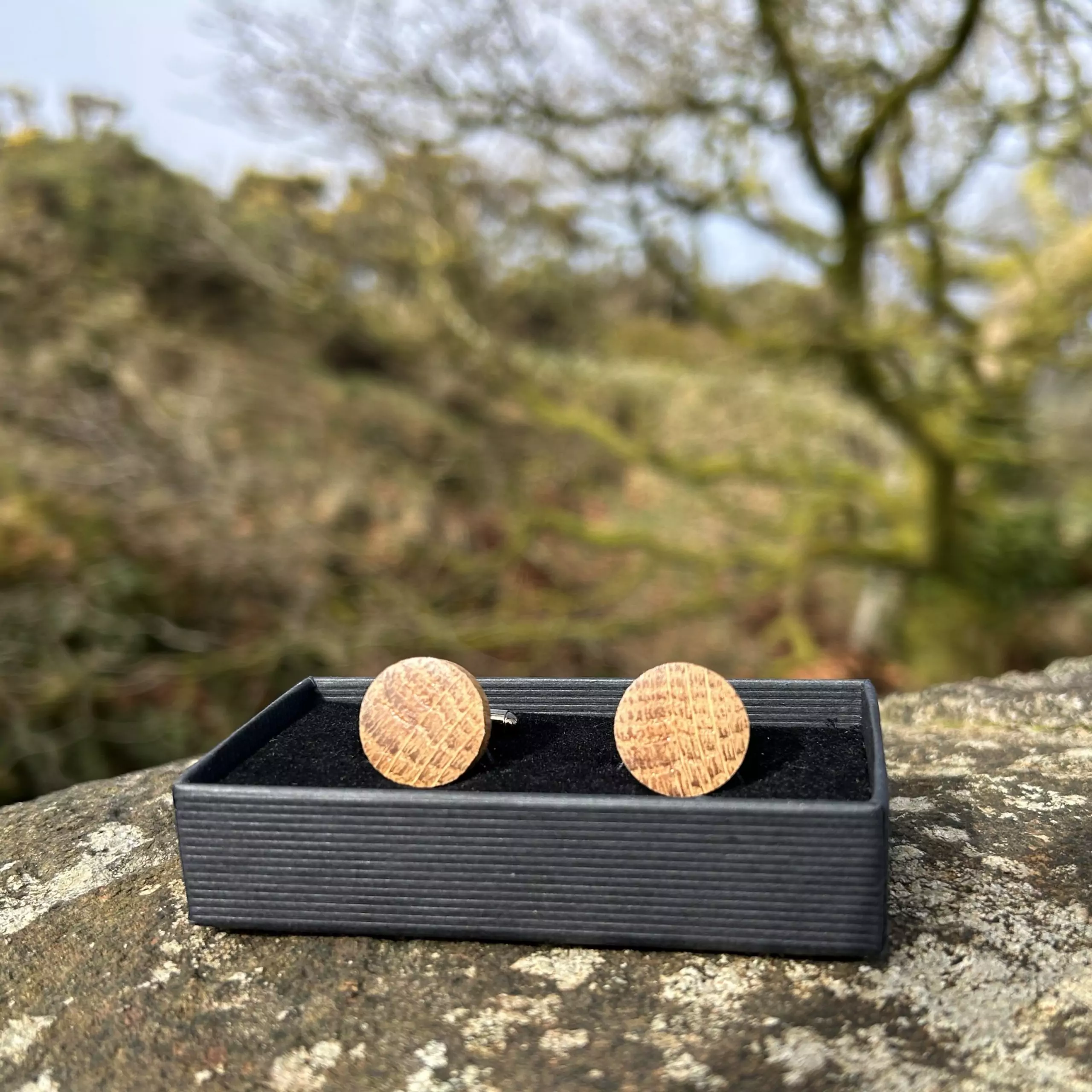 Handmade Oak Whisky Stave Cufflinks - Circle