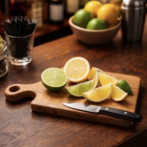 Reclaimed whisky barrel chopping board, handcrafted from authentic oak cask lids. Ideal 20cm board for home bars, citrus prep and unique gifts.