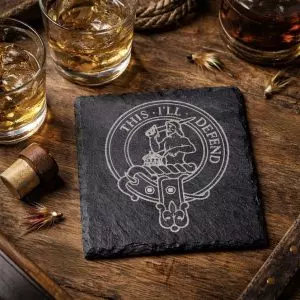 Slate coaster engraved with Scottish Clan Crest